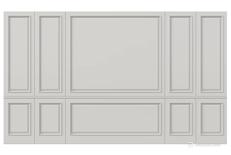 Minimalist Light Gray Sofa Accent Wall Design With Panel Molding 3d model