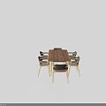 Elegant Modern Dining Table Set With Solid Wood Tabletop And Metal Leg Upholstered Chairs 3d model