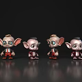Cute Four 3D Elf Models With Big Ears Large Eyes And Red Suits On Black 3d model