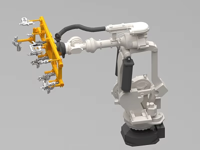 Industrial Robotic Arm with Yellow Gripper and White Mechanical Structure for Manufacturing Automation Equipment 3d model