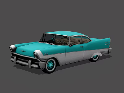 Classic Turquoise and Silver Vintage Car with Retro Body Design and Chrome Wheels 3d model
