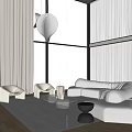Modern Living Room Interior Design With Large Windows Forest View Light Sofa And White Chairs