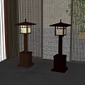 Traditional Wooden Floor Lamps with Square Bases and Lattice Shades in Modern Japanese Interior Decor