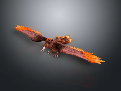 Flying Raptor with Orange Brown Feathers Spread Wings Sharp Talons and Gray Gradient Background 3d model