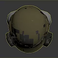Military Weapon Related Protective Gas Mask And Helmet Displayed On Mannequin
