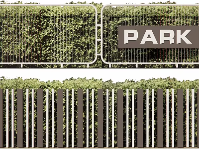 Lush Green Foliage Garden Wall With Vertical Railings And PARK Sign 3d model