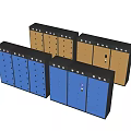 Multiple Blue And Yellow Secure Storage Lockers For Organized Storage Space 3d model