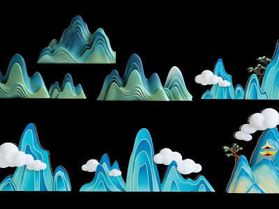Blue Green Layered Mountain Cloud Shaped Hanging Decor for Home Decoration 3d model