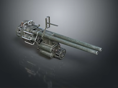 Twin Barrel Weapon With Metal Mount And Mechanical Structure Components 3d model