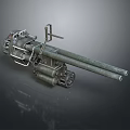 Twin Barrel Weapon With Metal Mount And Mechanical Structure Components 3d model