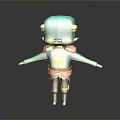 Cartoon Character With Blue Body Yellow Ears Red Pants Black Legs And Outstretched Arms