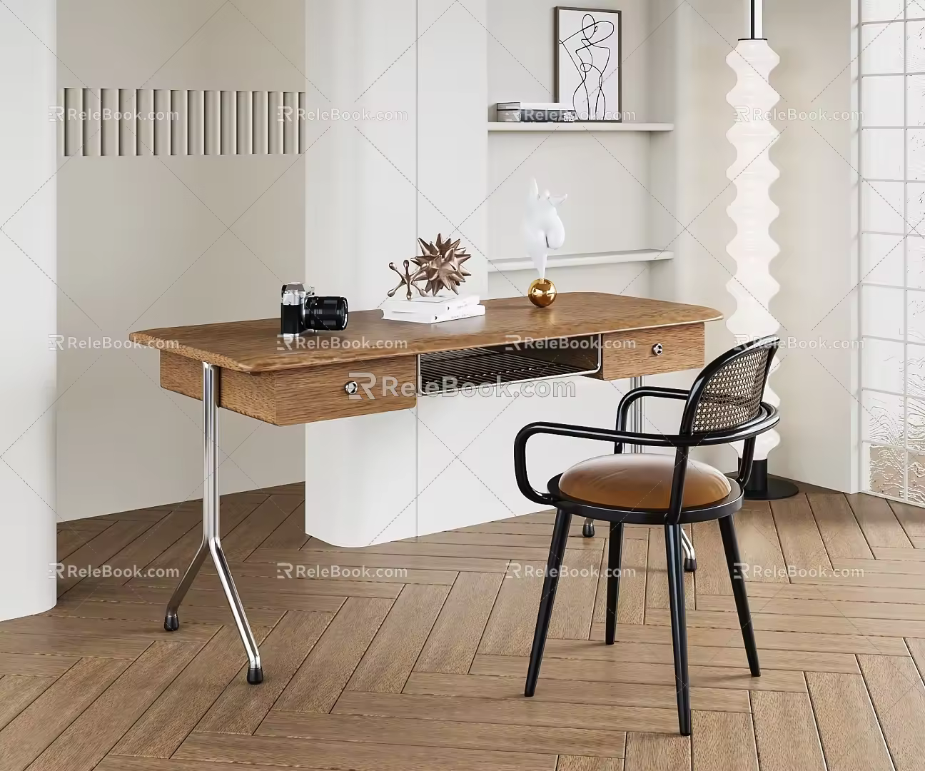 Modern Desk and Chair Combination Table Writing Desk Office Desk 3d model