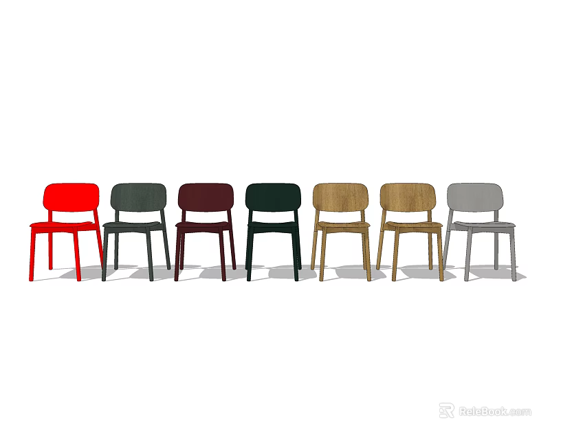 Stylish Single Dining Chairs in Multiple Colors for Home Interior Use 3d model