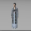 Blue Traditional Robe With Black White Floral Embroidery And Decorative Patterns