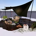 Outdoor Garden Seating Set With Green Chairs Sofa Crate Table Canopy And Yellow Flowers