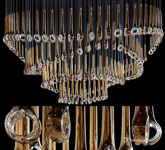 Modern Luxury Crystal Chandelier With Gold Metal Multi Layer Hanging Decorative Design 3d model 