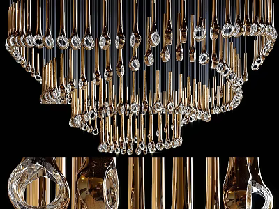 Modern Luxury Crystal Chandelier With Gold Metal Multi Layer Hanging Decorative Design 3d model