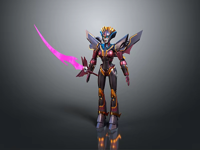 Winged Sci Fi Warrior Character With Pink Blade And Gold Purple Armor 3d model