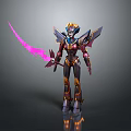 Winged Sci Fi Warrior Character With Pink Blade And Gold Purple Armor