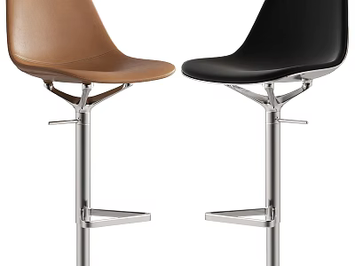 Modern Brown And Black Leather Bar Stools With Adjustable Metal Base And Sleek Design 3d model