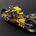 Striking Yellow and Black Futuristic Motorcycle with Thick Tires and Mechanical Details