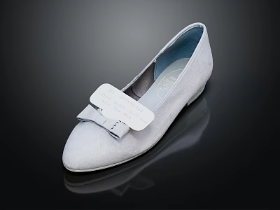 Elegant Light Gray Suede Flat Shoes With White Bow Detail For Women's Daily Wear 3d model