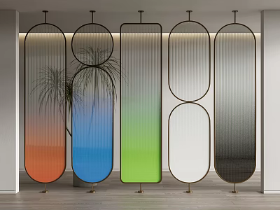 Modern Colorful Room Dividers with Various Shapes and Metal Frames for Interior Decoration 3d model