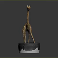 Woven Giraffe Sculpture Decorative Art Piece Display On Black Circular Base