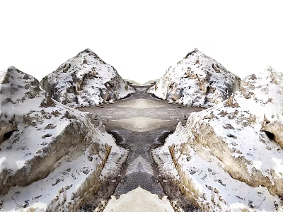 Scenic Garden Landscape with Snow Covered Rock Formations and Central Water Channel 3d model
