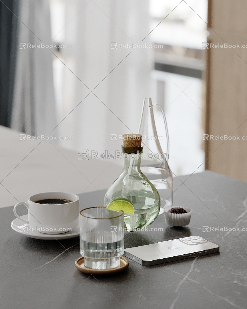 Modern ornaments combination cup coffee cup mobile phone water 3d model