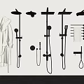 Modern Black Shower Head With White Bathrobe And Towel Rack On White Wall