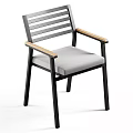 Modern Minimalist Chair With Black Metal Frame Wooden Armrests And Gray Padded Seat