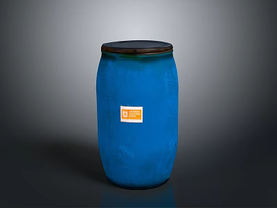 Blue Barrel With Black Lid And Orange Clear Label For Daily Life Supplies 3d model