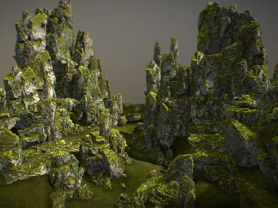 Rockery Stones With Green Moss Covered Irregular Structures For Garden Landscape 3d model