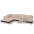 Comfortable L Shaped Sectional Sofa With Multiple Cushions And Blanket 3d model