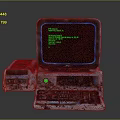 Vintage Computer Displaying Text On Green Screen Monitor With Retro Keyboard