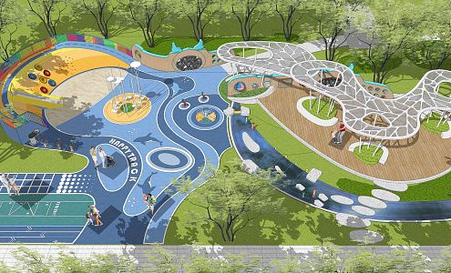 Modern Playground Residential District Ocean Children's Paradise Landscape 3d model