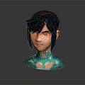 Game and Movie Character 3D Model With Dark Blue Hair Red Eyes Green Blue Patterns