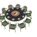 Round Dining Table Set with 8 Wooden Frame Chairs and Green Cushions