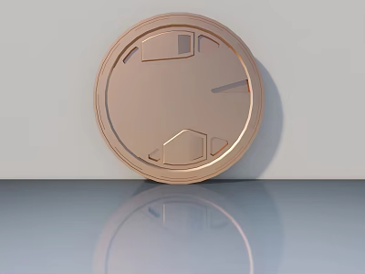 Hinged Door With Copper Circular Handle On Light Background And Reflective Surface 3d model