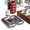 Elegant Decorative Ornament Set With Books Red Rings Silver Tray Chessboard And Metal Lamp