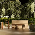 Modern Villa Terrace Outdoor Living Space With Wooden Seating Greenery And Glass Railing