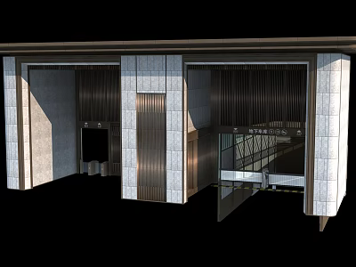 Modern Entrance Gate Design With Stone Columns And Metal Panel Details 3d model