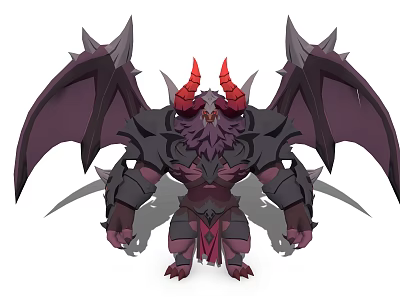 Game Movie Character With Red Horns Large Purple Wings Spiked Armor Skull Elements Dark Fantasy 3d model