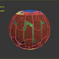 Spherical Red Weapon With Green Glowing Sections And Metallic Texture Featuring Rivets And Tactical Features