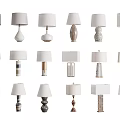 Various Modern Table Lamps With Different Base Designs And White Shades 3d model