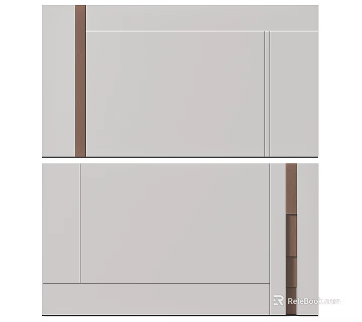 Gray Background Wall With Brown Accent Strips And Panel Partition Design 3d model 