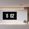 Minimalist Modern TV Background Wall With Digital Clock Plant And Ambient Lighting
