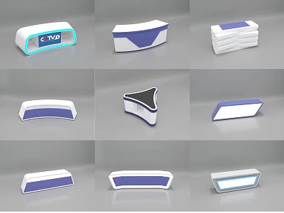 Modern Functional Desk with Various Geometric Shapes White Blue Colors and LED Illuminated Edges 3d model