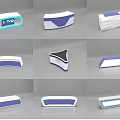 Modern Functional Desk with Various Geometric Shapes White Blue Colors and LED Illuminated Edges